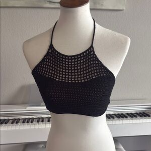EXPRESS Black Crochet Halter Top NWT